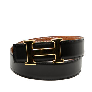 Pre-Loved Hermes Box Calf and Courchevel Constance H Reversible Belt